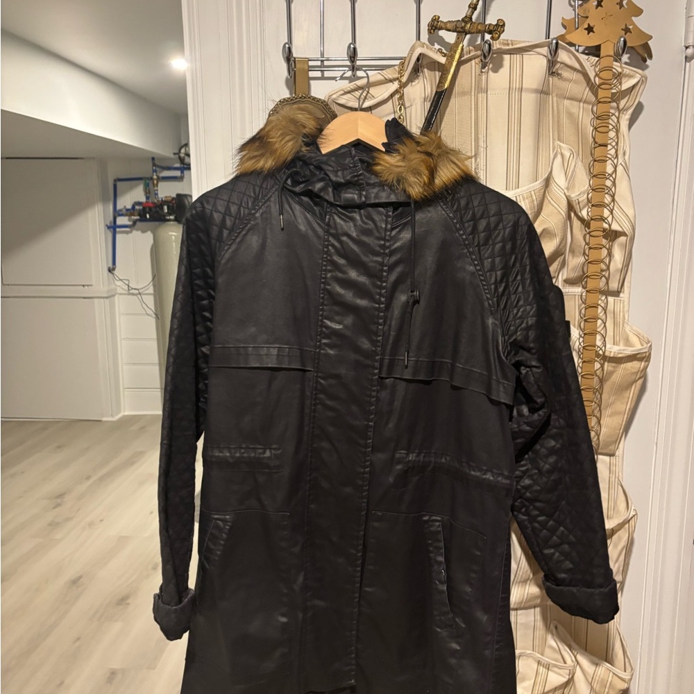 Current/Elliott Black Utility Jacket with Tan Fur Hood